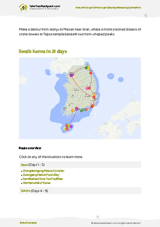 example page 4 from our offline Travel Guide for South Korea